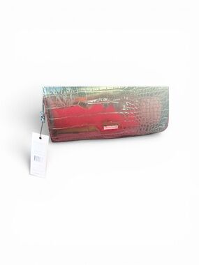 Croc-Embossed Red Patent Clutch